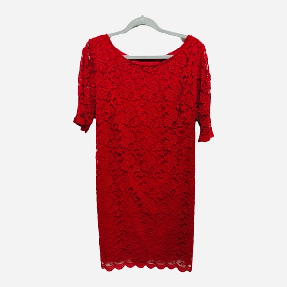 Connected Apparel Holiday Lace Knee Length Dress Size 16W Christmas Red - Picture 1 of 6
